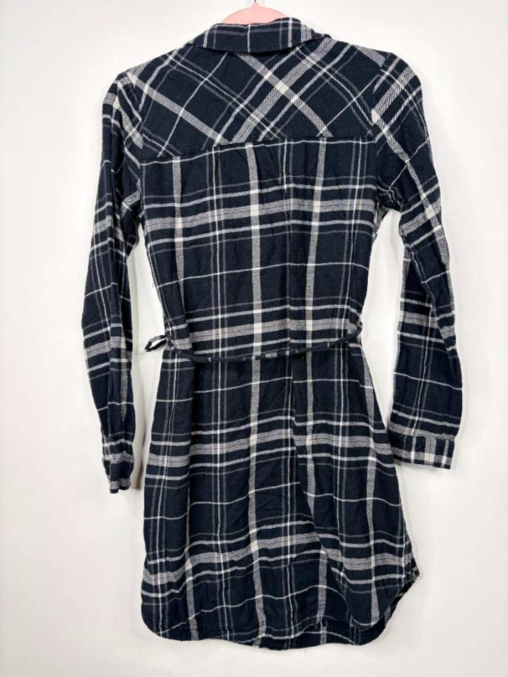 2/$30 Merona Plaid Flannel Belted Shirt Dress Navy Small #A3620 - Picture 4 of 8